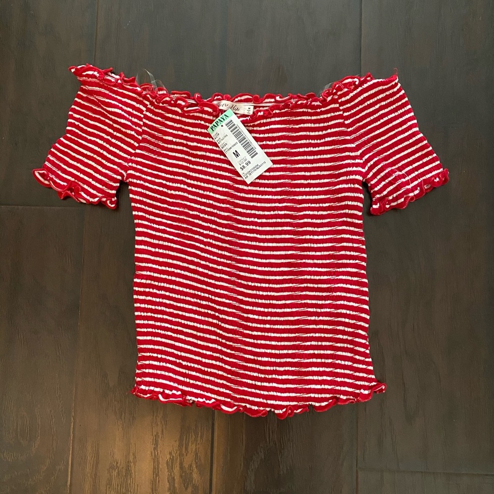 Papaya Off-The-Shoulder Crop Top